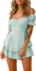 Women Boho Romper off Shoulder Ruffle Chiffon Shorts Jumpsuit Playsuits