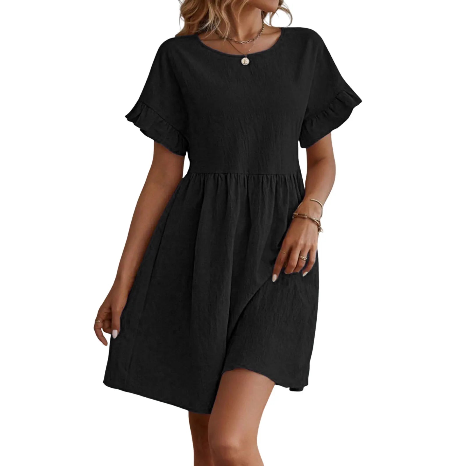 Solid Color Casual Loose Short Dresses for Women 2024 Fashion Summer Women'S A-Line Midi Dress Elegant Vintage Female Dresses