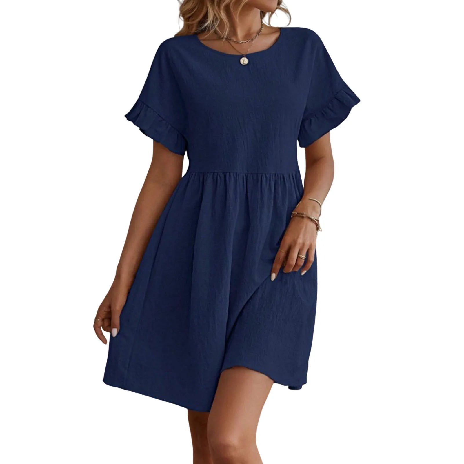 Solid Color Casual Loose Short Dresses for Women 2024 Fashion Summer Women'S A-Line Midi Dress Elegant Vintage Female Dresses