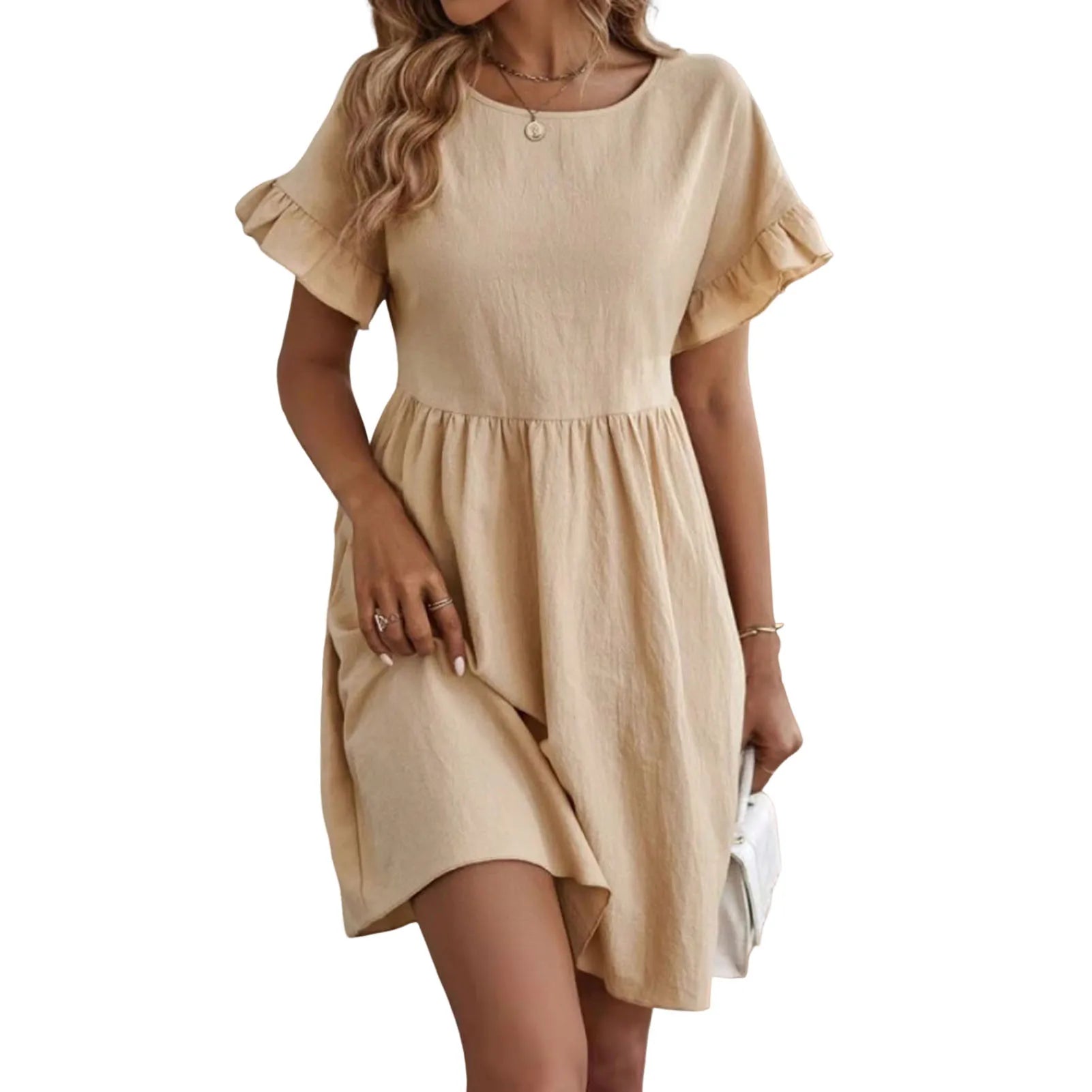 Solid Color Casual Loose Short Dresses for Women 2024 Fashion Summer Women'S A-Line Midi Dress Elegant Vintage Female Dresses