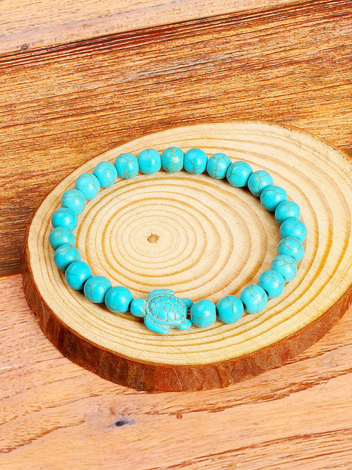 Genuine Natural Turquoise Bead Bracelets Turtle Charm Meaningful Energy for Protection Healing & Good Fortune Longevity Jewelry